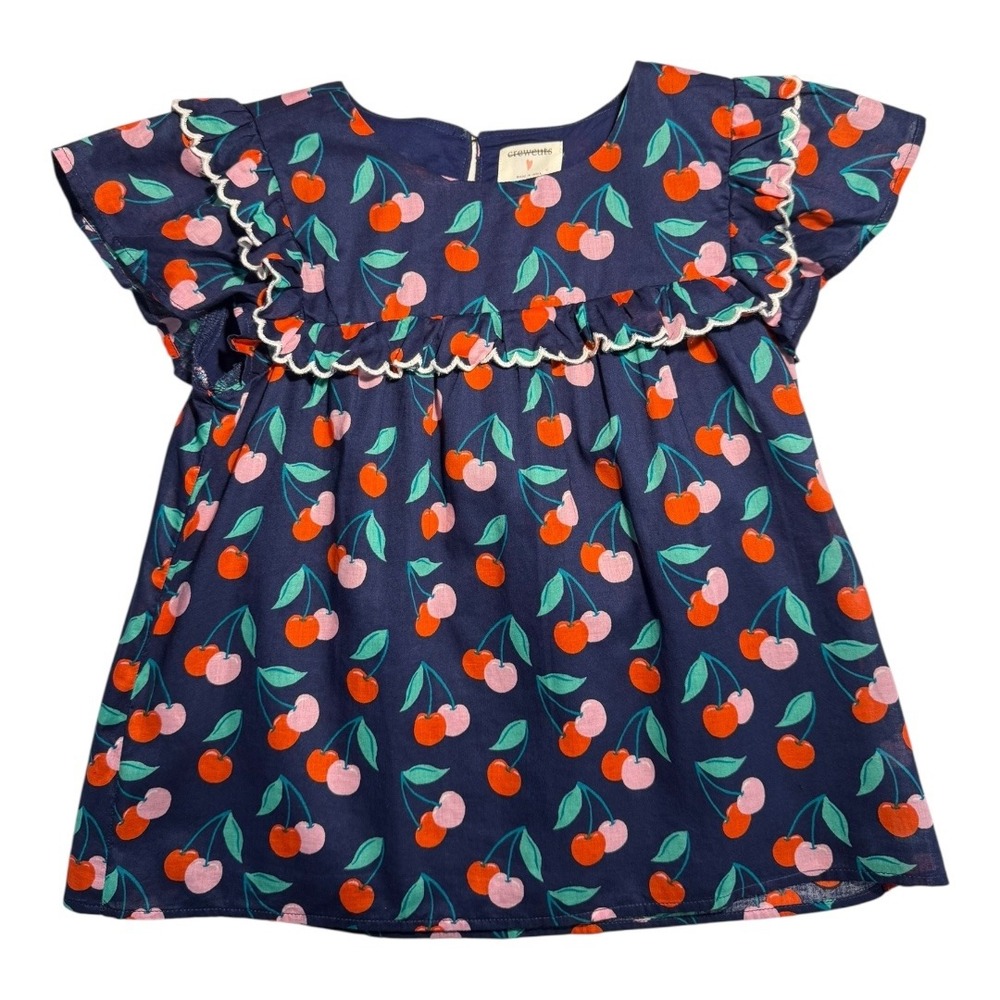 Crewcuts Girls Cherry Print Scallop-Trim Flutter Sleeve Top Size 6-7 Small NWT‎